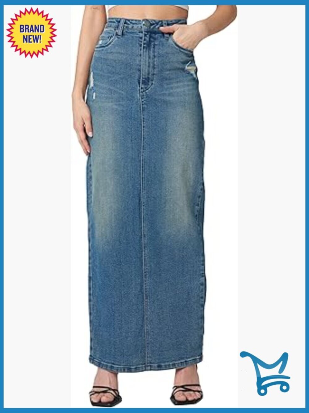 High Rise Maxi Denim Tube Skirt with Zipper Closure - Sustainabke